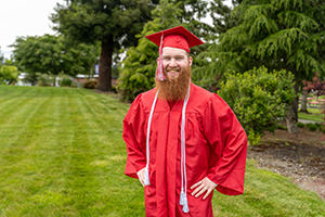 EvCC graduate Bailey Behn in graduation cap and gown