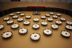 Fitness center banquet setup in gym