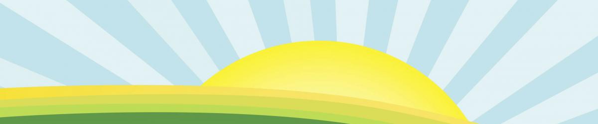 earth week graphic depicting a sun, blue sky and green hillside