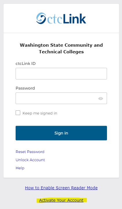 ctcLink account login page