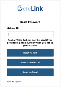 ctcLink reset password screen