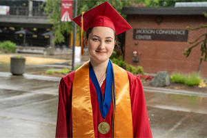 Christina Blomberg poses in her cap and gown.