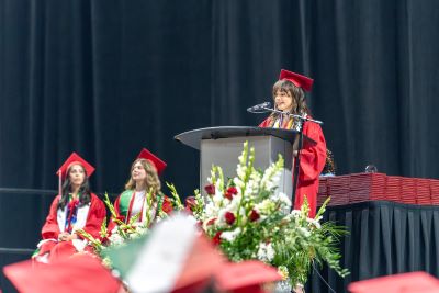 Hannah Kramer speaking at Commencement