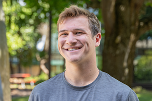 EvCC Student Trae Tinglestad in front of Jackson Conference Center