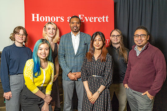 Everett Community College President Darrell Cain (center) with Honors program graduates Joy Edwards (left), Grace Setiawan, Courtney-Jo Sauter, Rion Sakashita, Richard Roslof and Travis Hanes (right). 