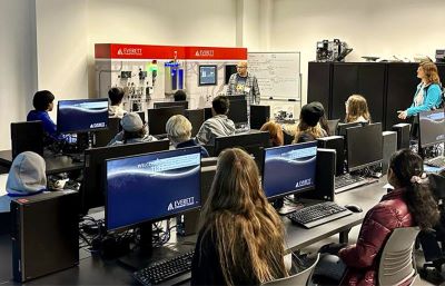 Everett Public Schools Students in front of computers at Everett Community College
