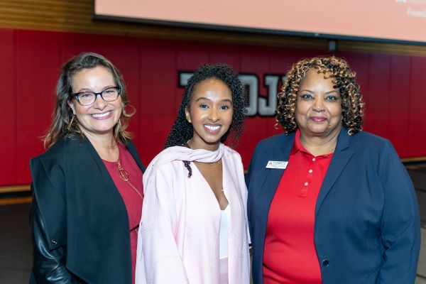 City of Everett Mayor Cassie Franklin (left), speaker Dr. Kafiya Arte (center) and EvCC President Dr. Chemene Crawford (right) pose together after the foundation benefit breakfast on April 22