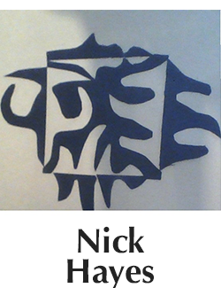abstract composition of black and white paper over the name Nick Hayes.