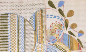 Jennifer Wells- drawing done on an older account ledger. 