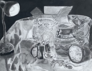 Sage Walker- charcoal still life drawing.