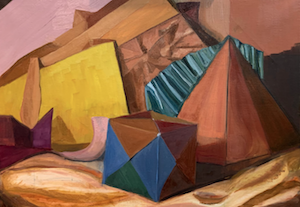 Teresa Battuello- earth tone still life of paper figures.