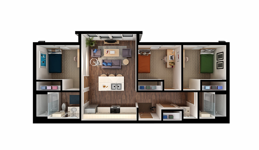 student housing three bedroom