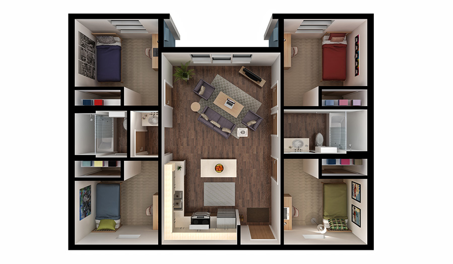 student housing four bedroom