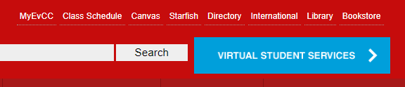 Image example of where the button for virtual student services is on the EvCC Website. 