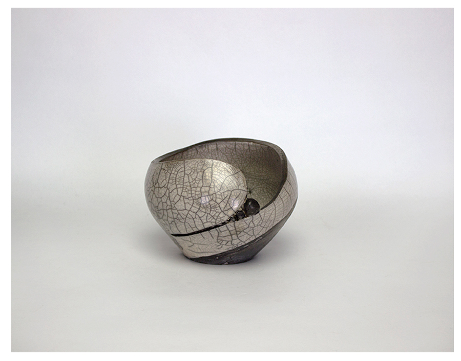White Crackle Raku Bowl by Cathy Burton
